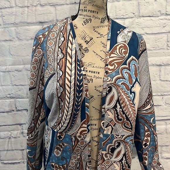 Chico’s Paisley Jacket Coat Topper Faux Suede NWT Chicos Size 0 = XS Blue - Picture 3 of 11